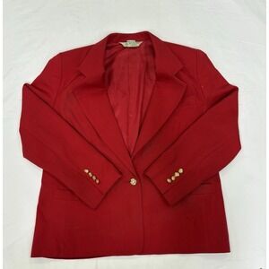 1980s Austin Reed Red Wool Blazer Women's Petite L Gold Button Tailored Jacket